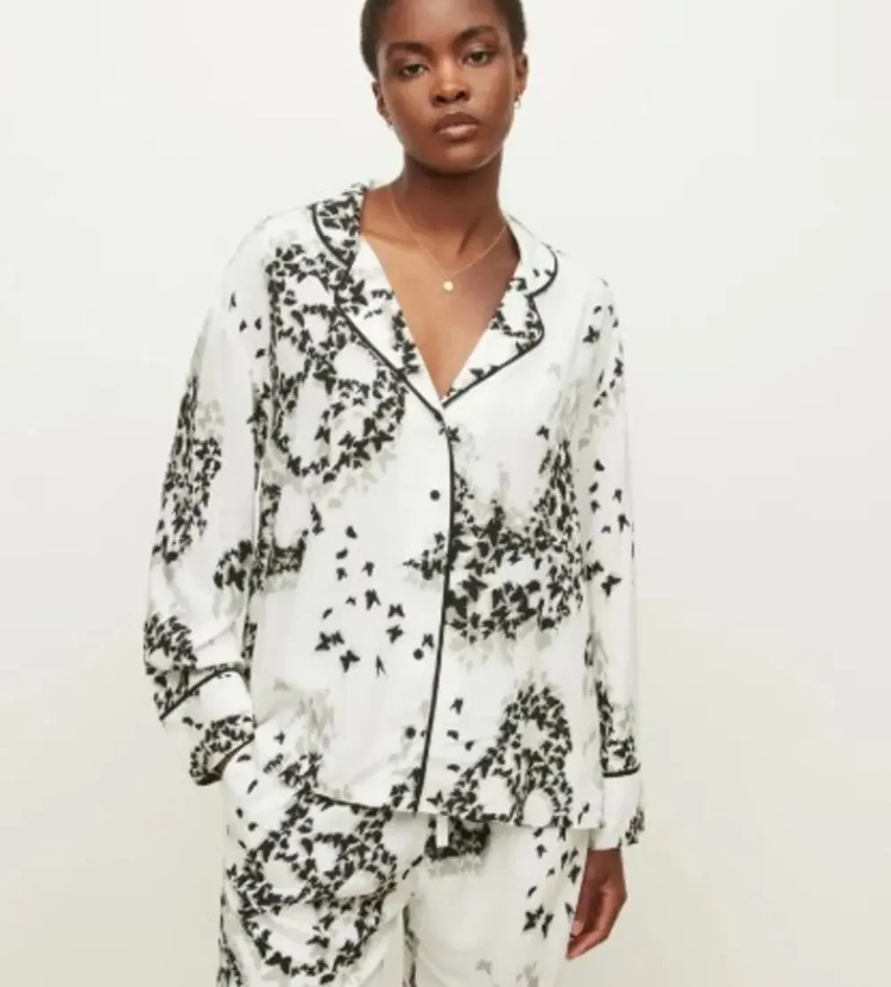 All Saints Women Medium Safi Orsino Pyjama Shirt White Black Skull Goth Flaw BC4
